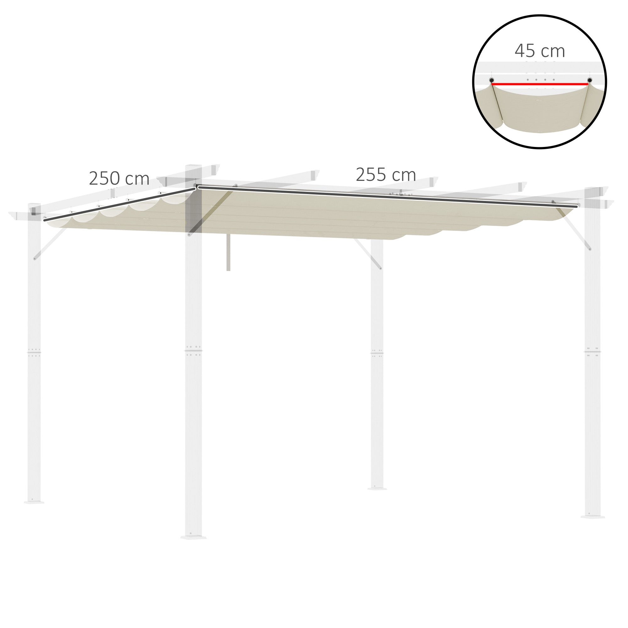 Retractable Pergola Shade Cover Replacement Canopy Fabric 3x3m Cream White