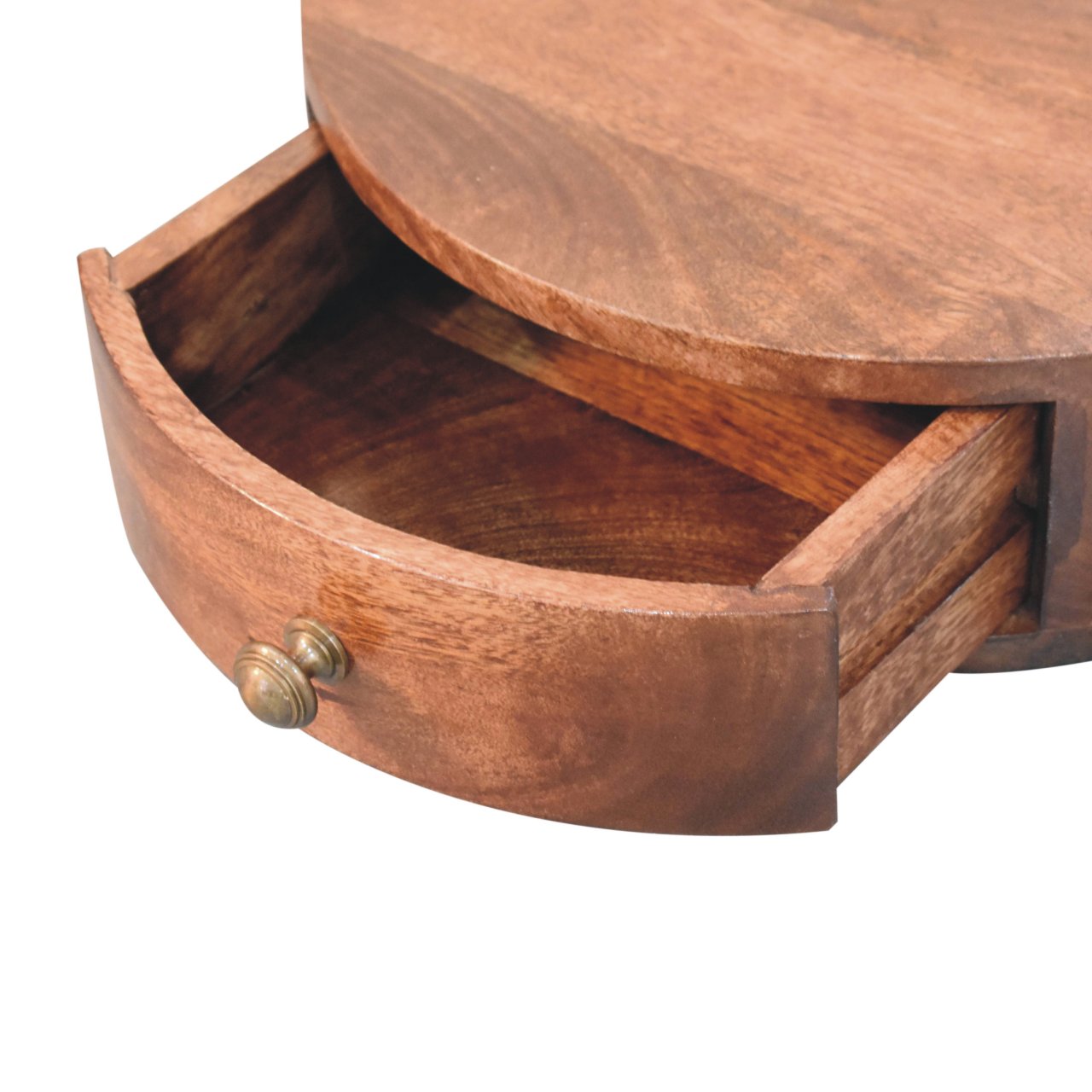 Solid Wood Bedside, Wall Mounted Rounded 1 Drawer, Dark Brown