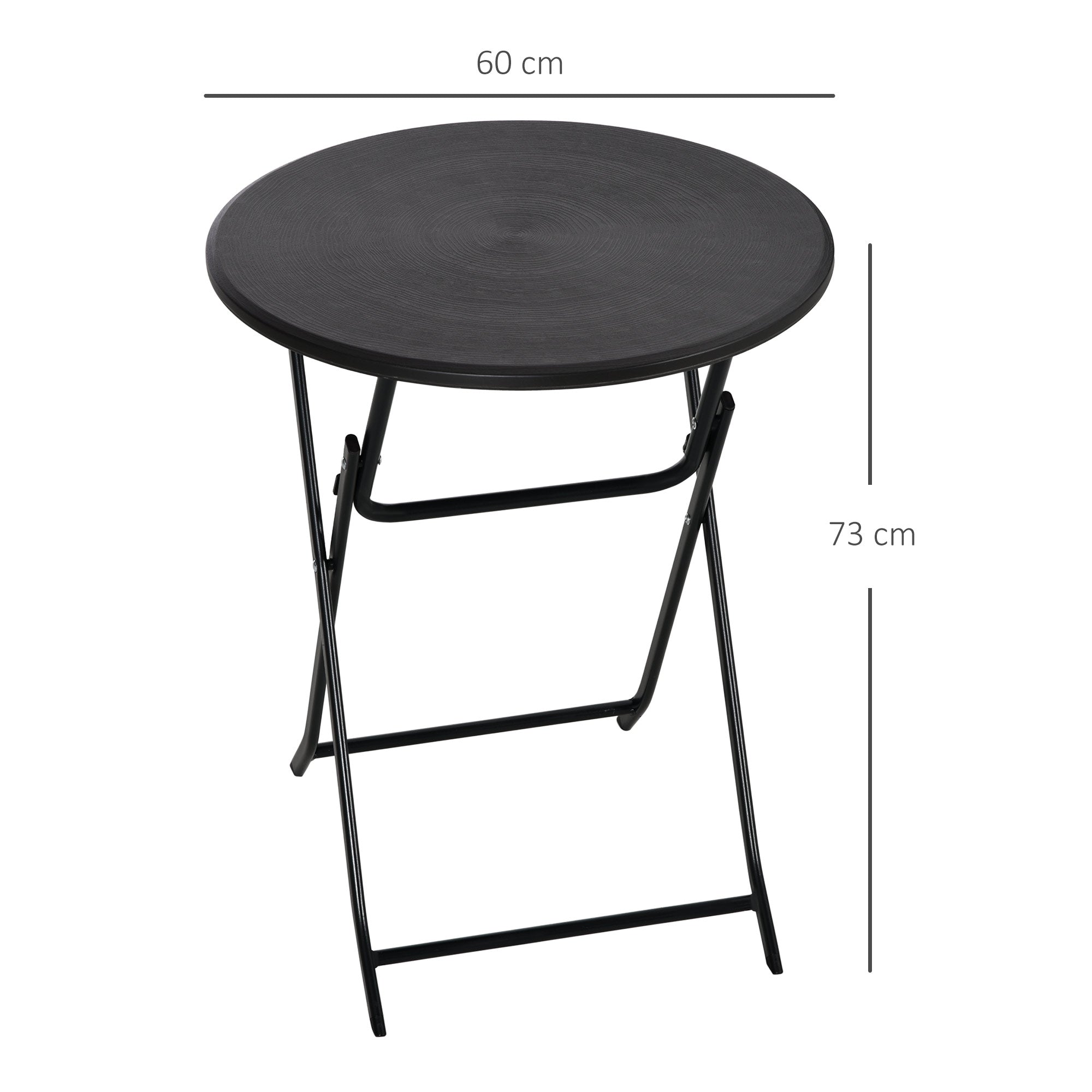 Round Folding Table, Ø60cm Garden Dining, Dark Grey Wood Look