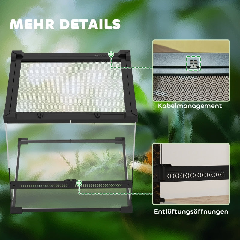 Glass Terrarium, Raised Waterproof Base with Button Lock, for Reptiles