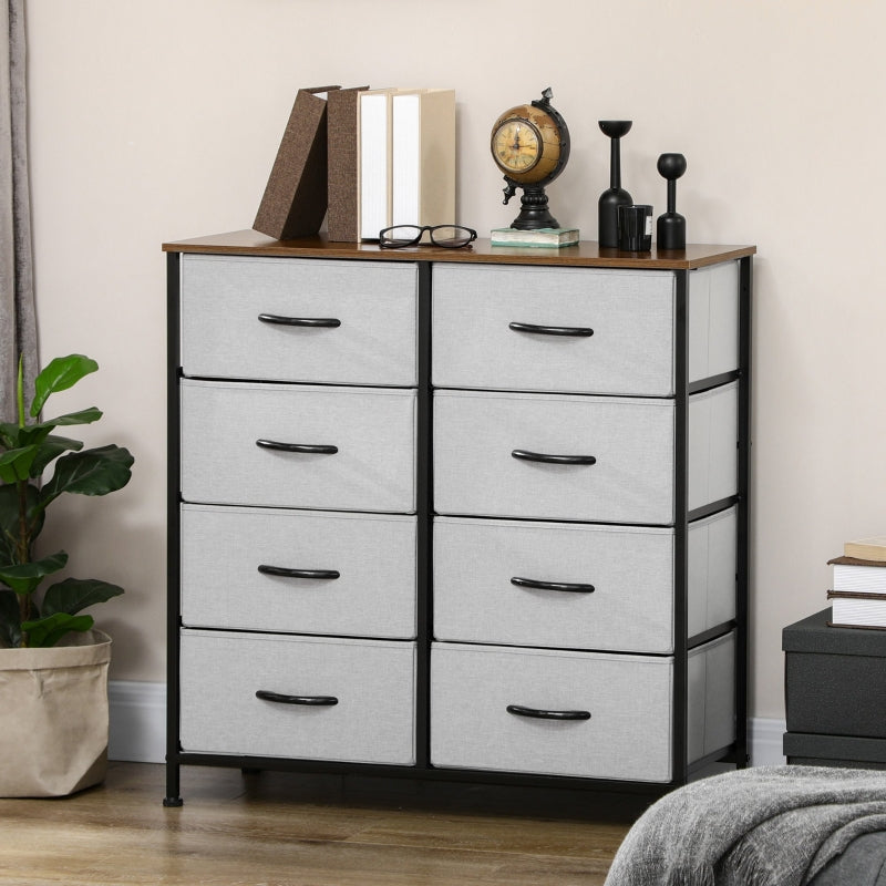 Fabric Chest of Drawers, 8 Drawers Steel Frame Wooden Top, Grey