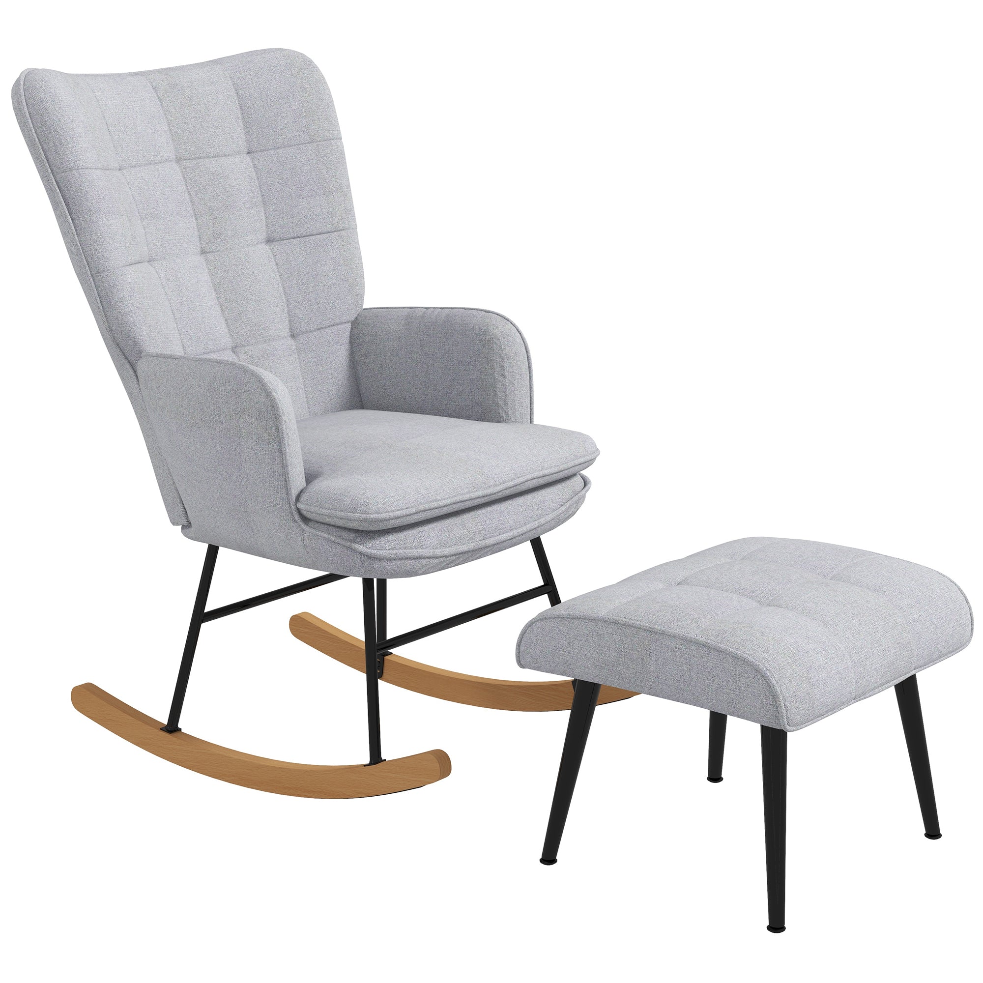 Rocking Chair with Stool, Armchair, Relaxing, 130 kg, Light Grey