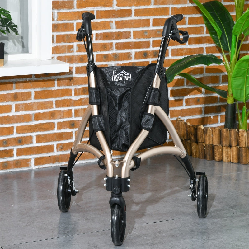 3 Wheel Rollator, Lightweight Aluminium Tri Walker with Adjustable Handle, Storage Bag, Dual Brakes, Gold Tone