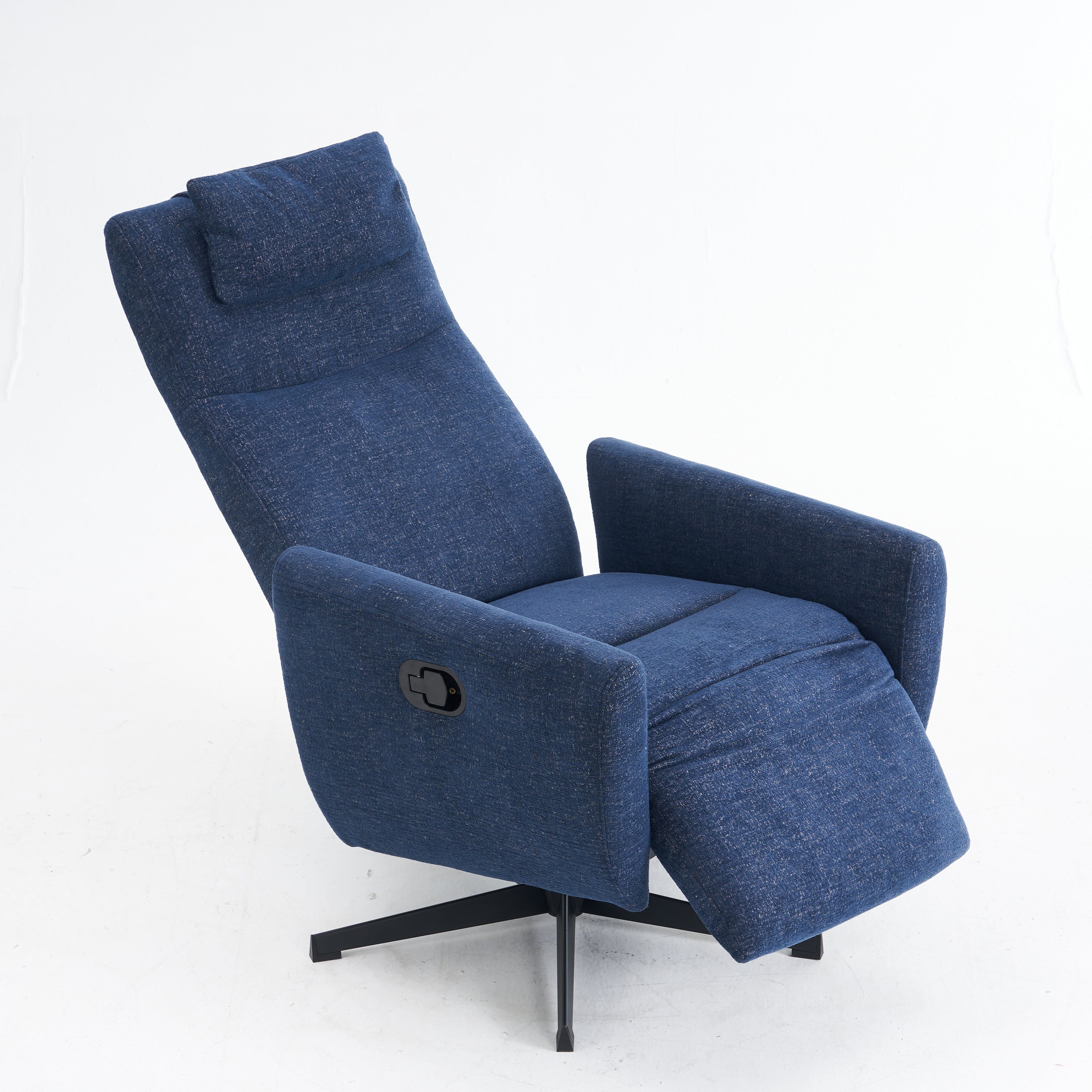 022 Upholstered Recliner with Pillow Padded Seat and Footrest, Chenille Fabric Blue