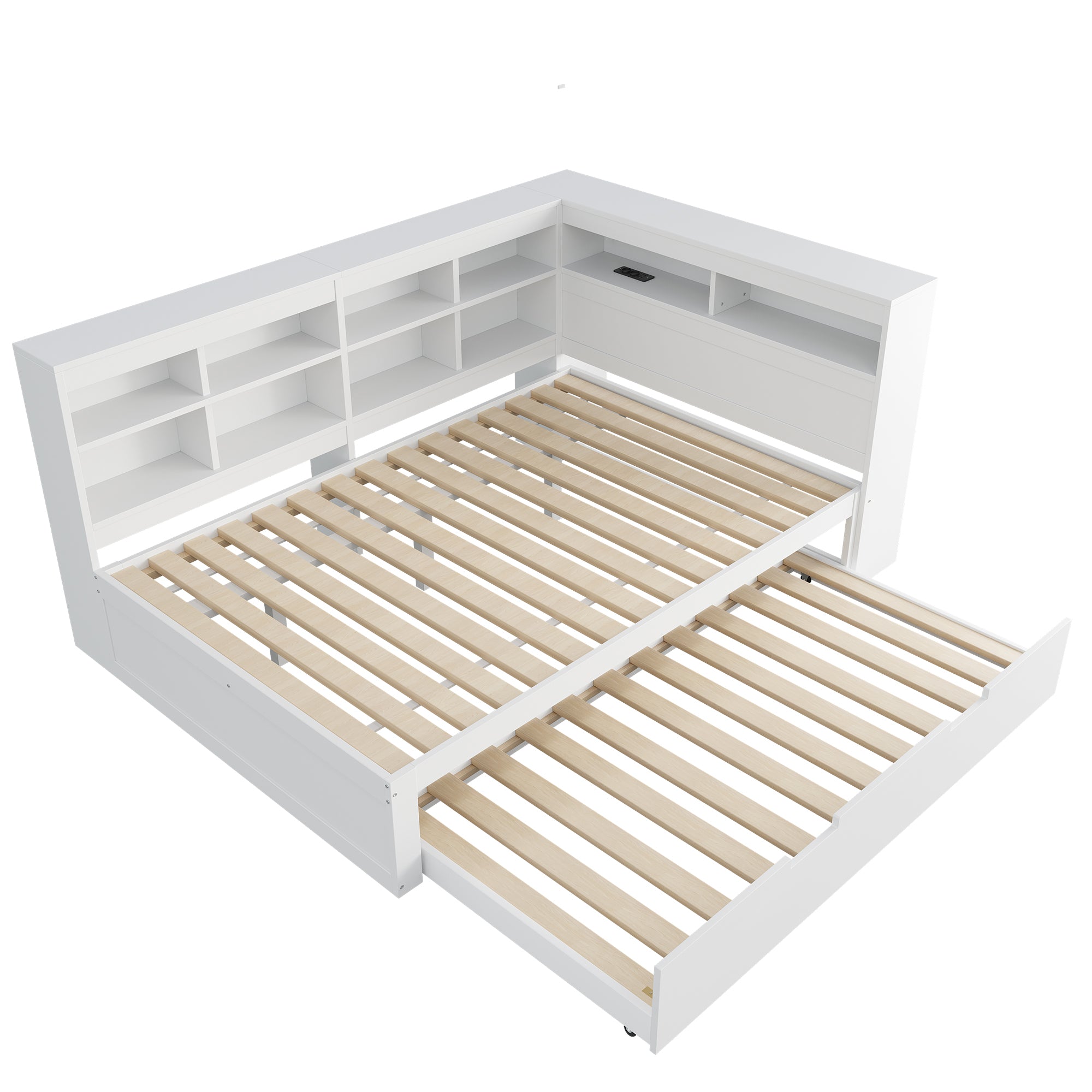 Sofa Bed with USB & Storage, Solid Wood, White