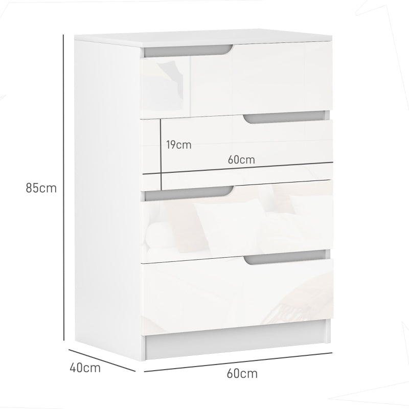 Chest of Drawers, Four Drawer High Gloss Front, White