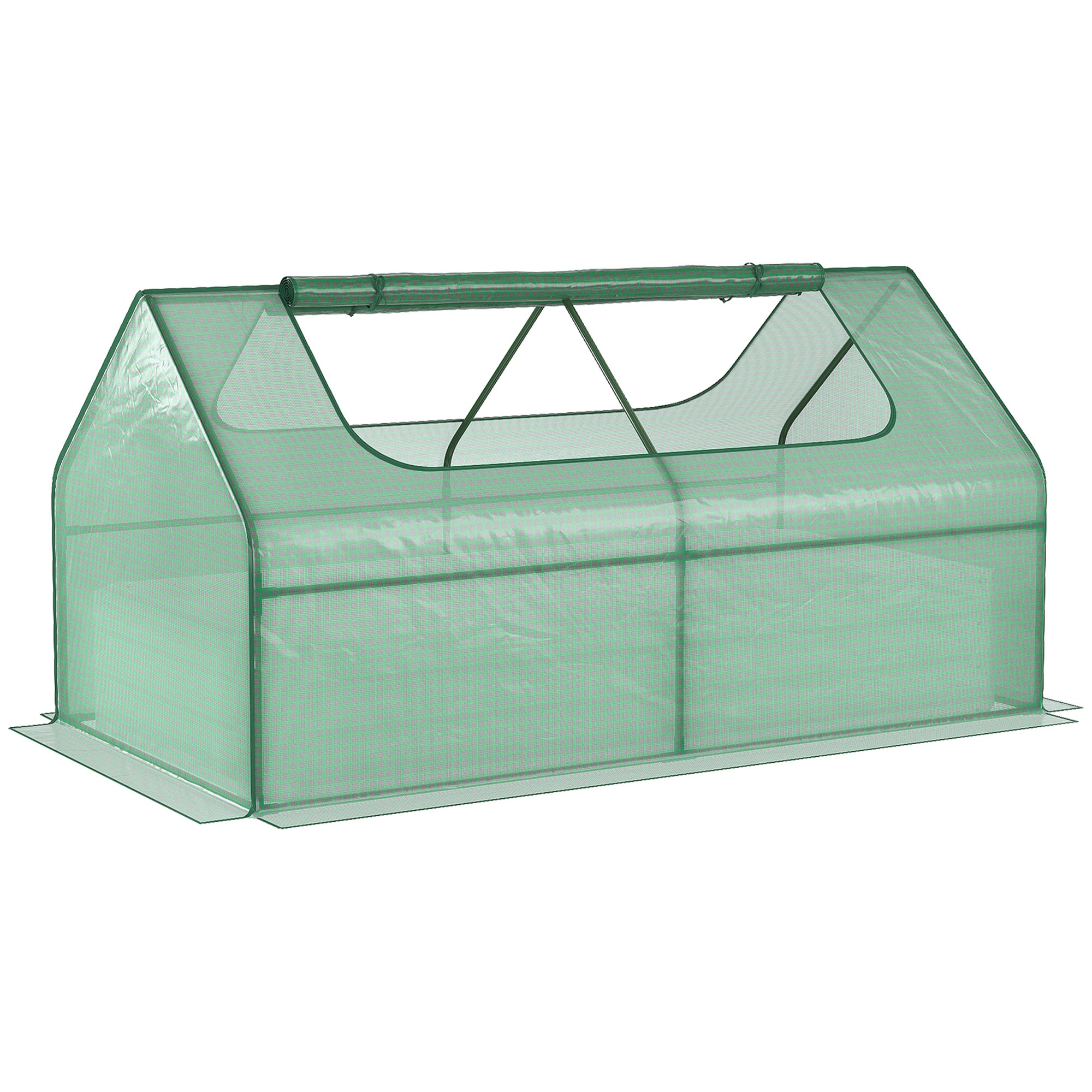 Raised Garden Bed with Greenhouse Steel Planter Box Roll Up Window, Green