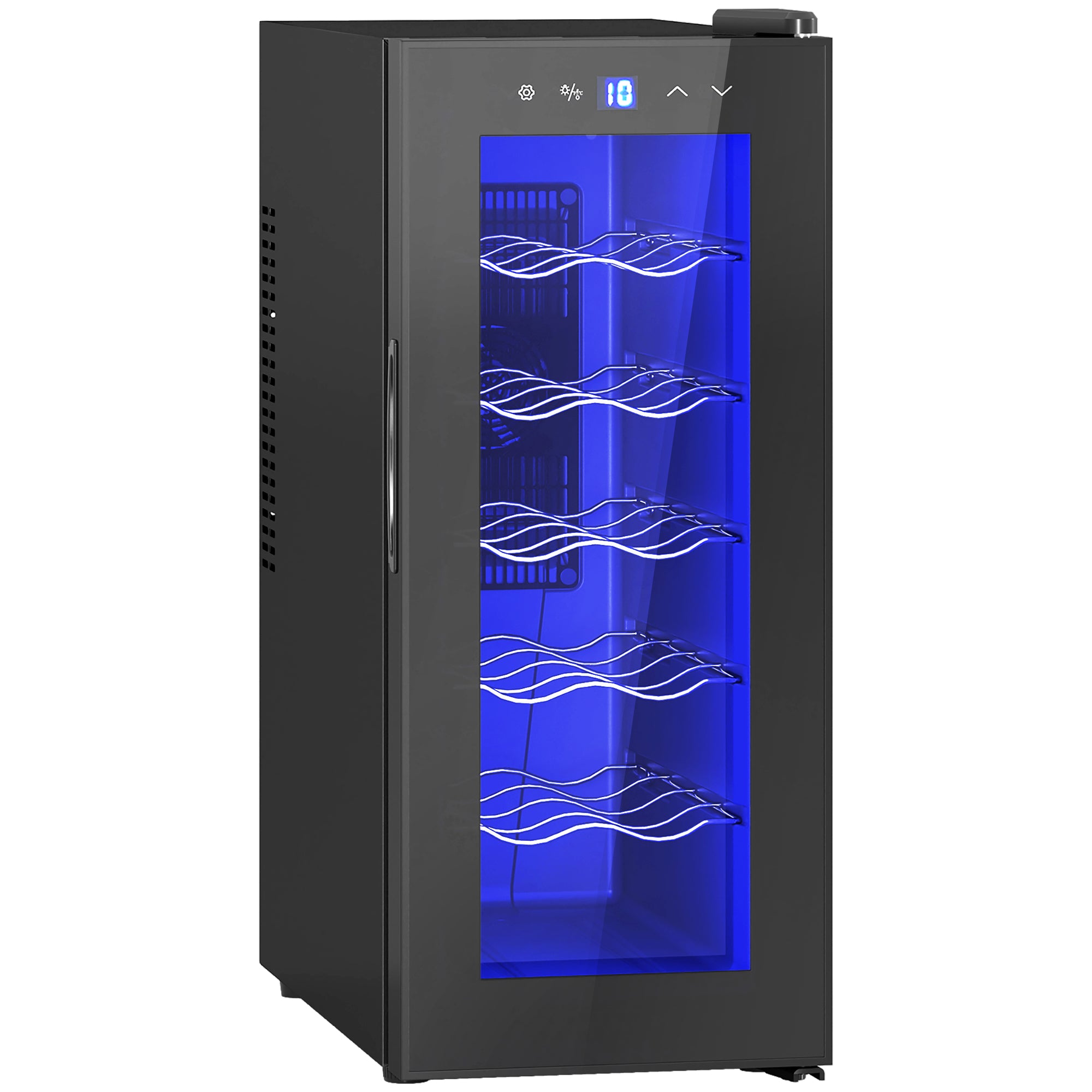 Wine Cooler 12 Bottles 30L 8-18℃ Double Thermoelectric with Glass Door, Beverage Cooler with LED Light, Small Wine Cabinet, Touch Screen, Black