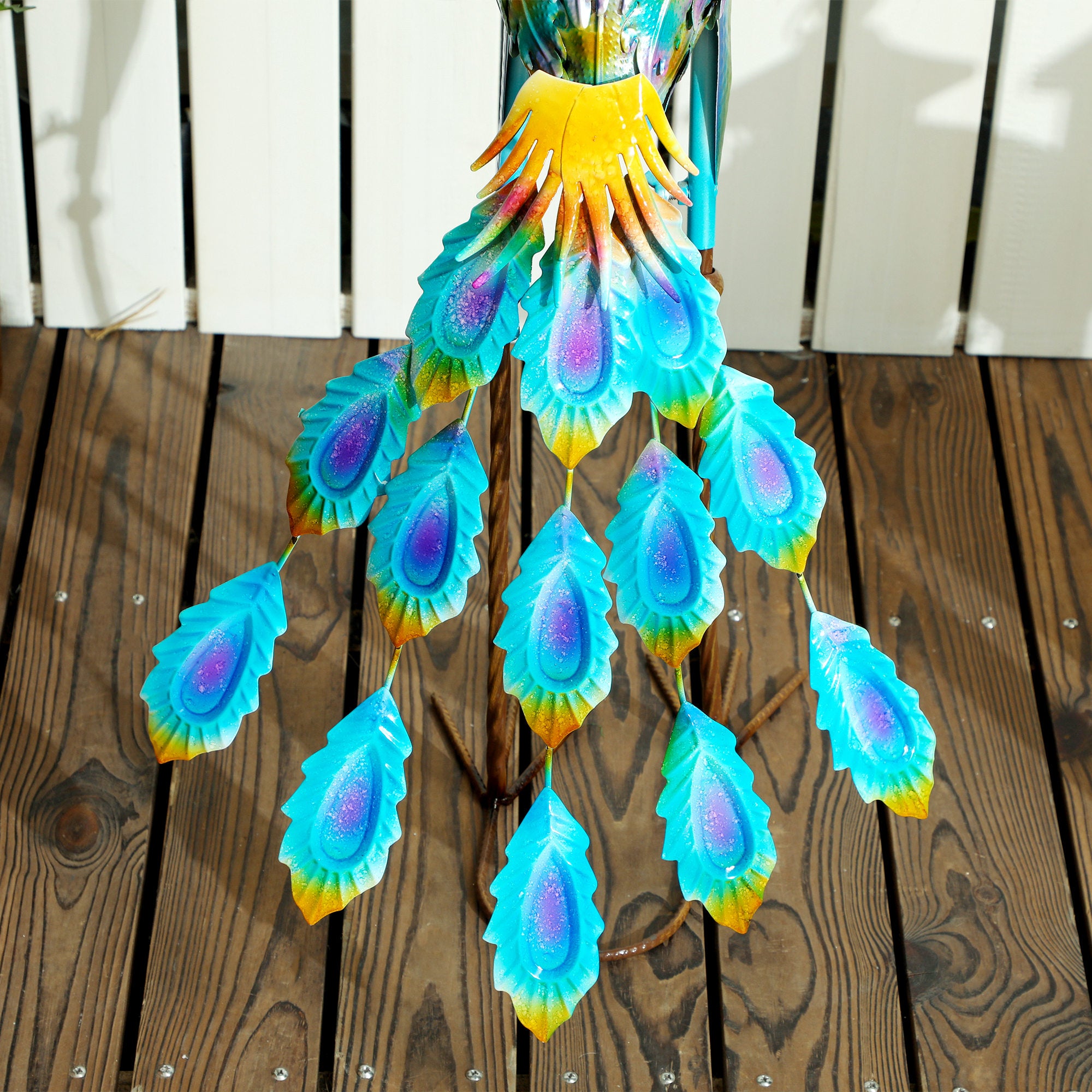 Peacock Garden Statue, Standing Metal Ornament with Stakes, Multi-Colour