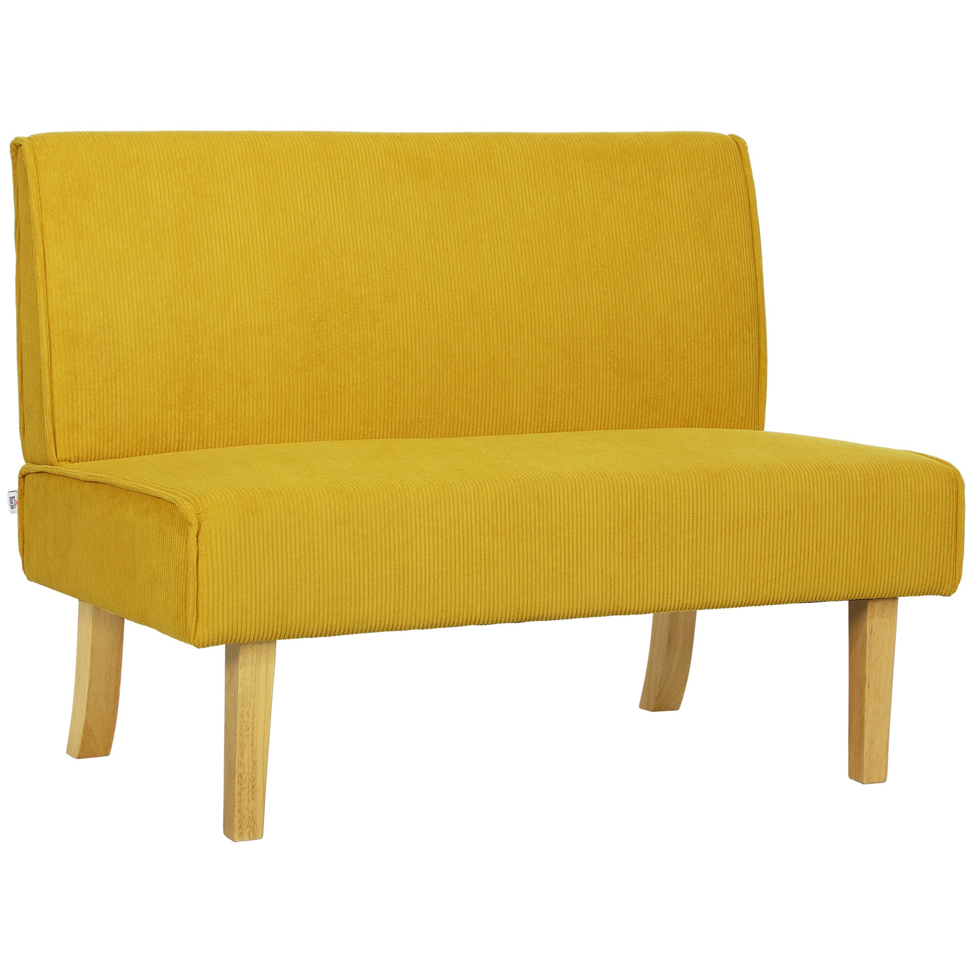 2-Seater Sofa Upholstered Corduroy Wooden Legs, Yellow