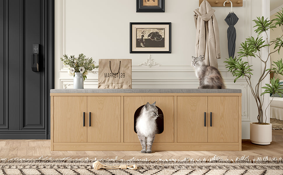 Hidden Cat Cabinet, 140 x 40 x 45.5 cm with Integrated Scratching Post & Ventilation
