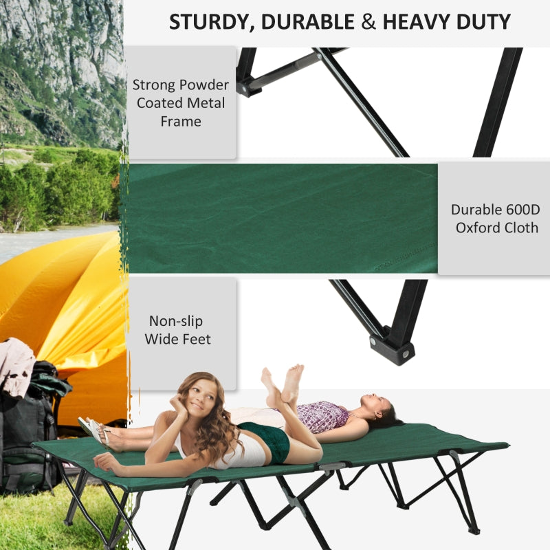 Double Camping Cot Bed Portable with Bag - Green