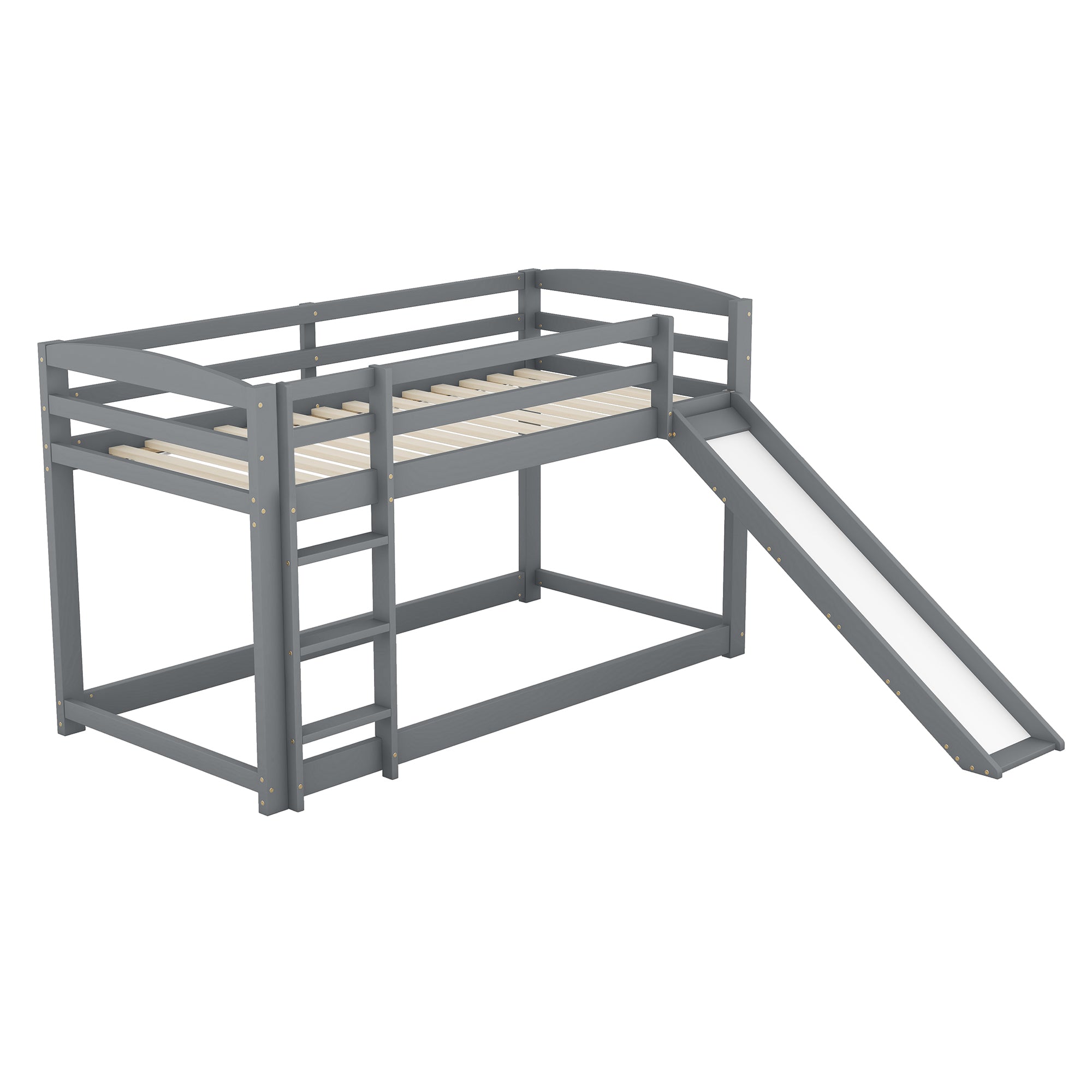 Bunk Bed for Children and Teenagers, Slide Solid Wood Frame 90x200cm, Grey