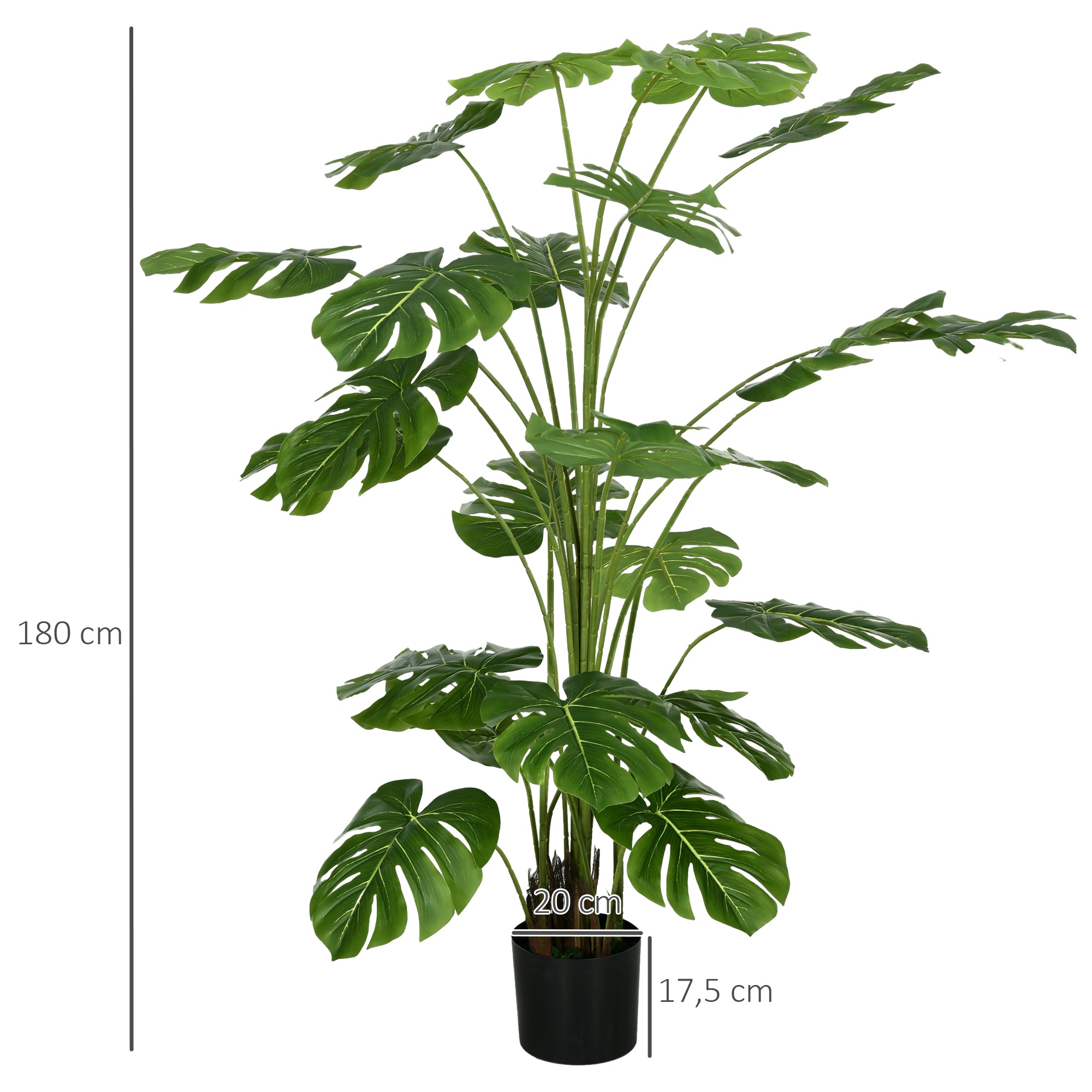 Artificial Monstera Deliciosa, 180 cm with 24 Branches, Green