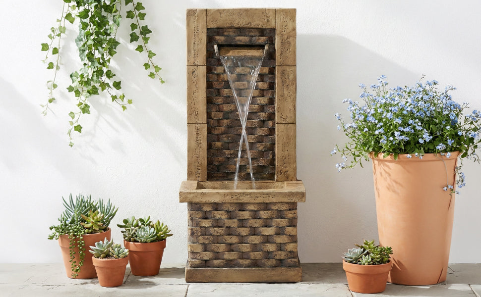 Garden Fountain with 230V Waterfall and Square Door Design, Antique Style