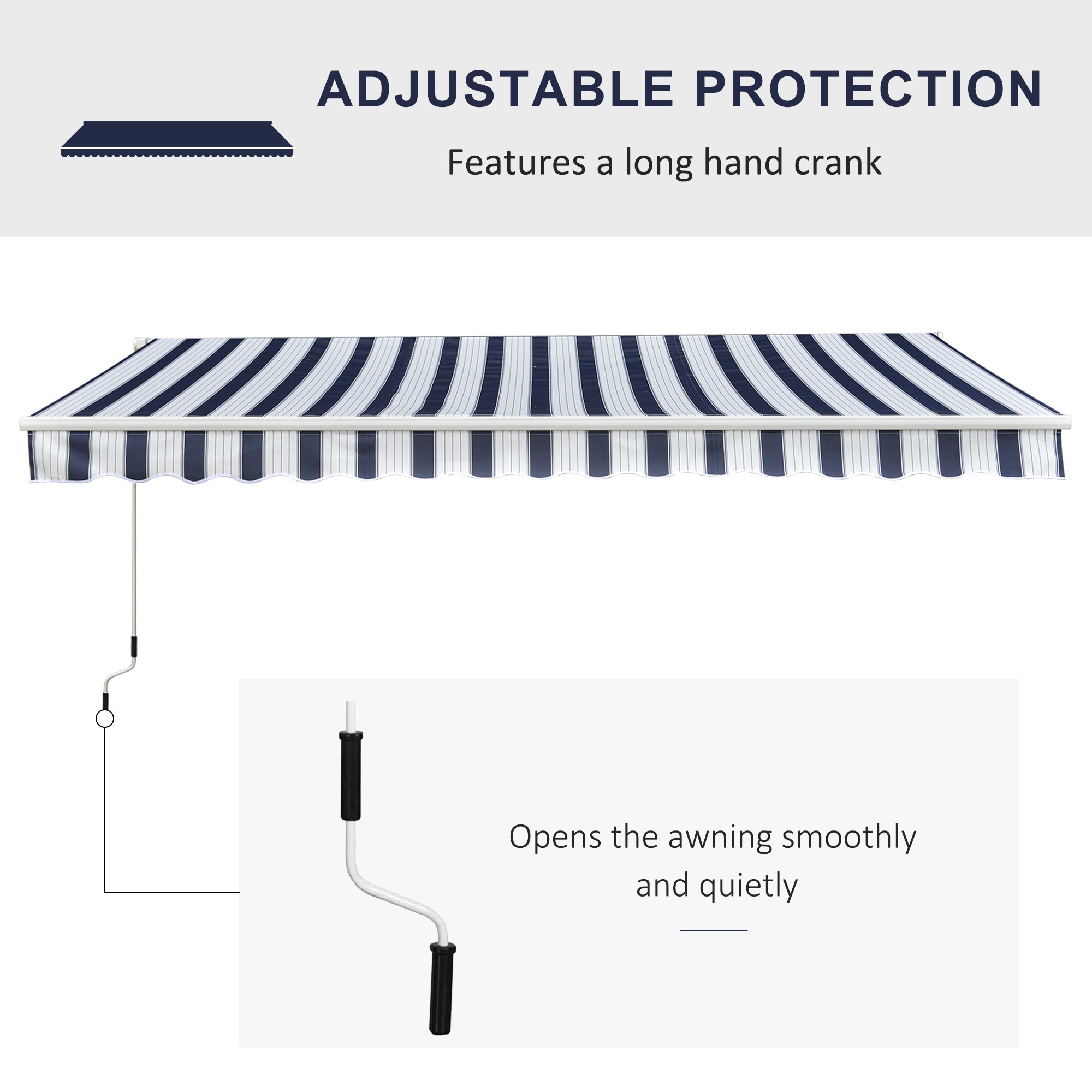 Manual Retractable Awning 3.5x2.5m Dark Blue/White Stripes