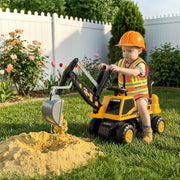 Ride-on Excavator with Shovel, Steering Wheel and Backrest for Kids, Yellow