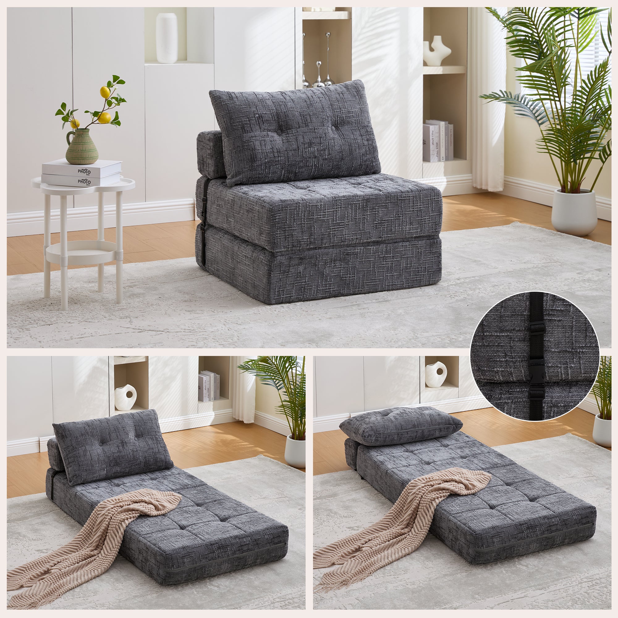 Folding Sofa Bed with Pillows & Backrest, Comfortable Floor Mattress
