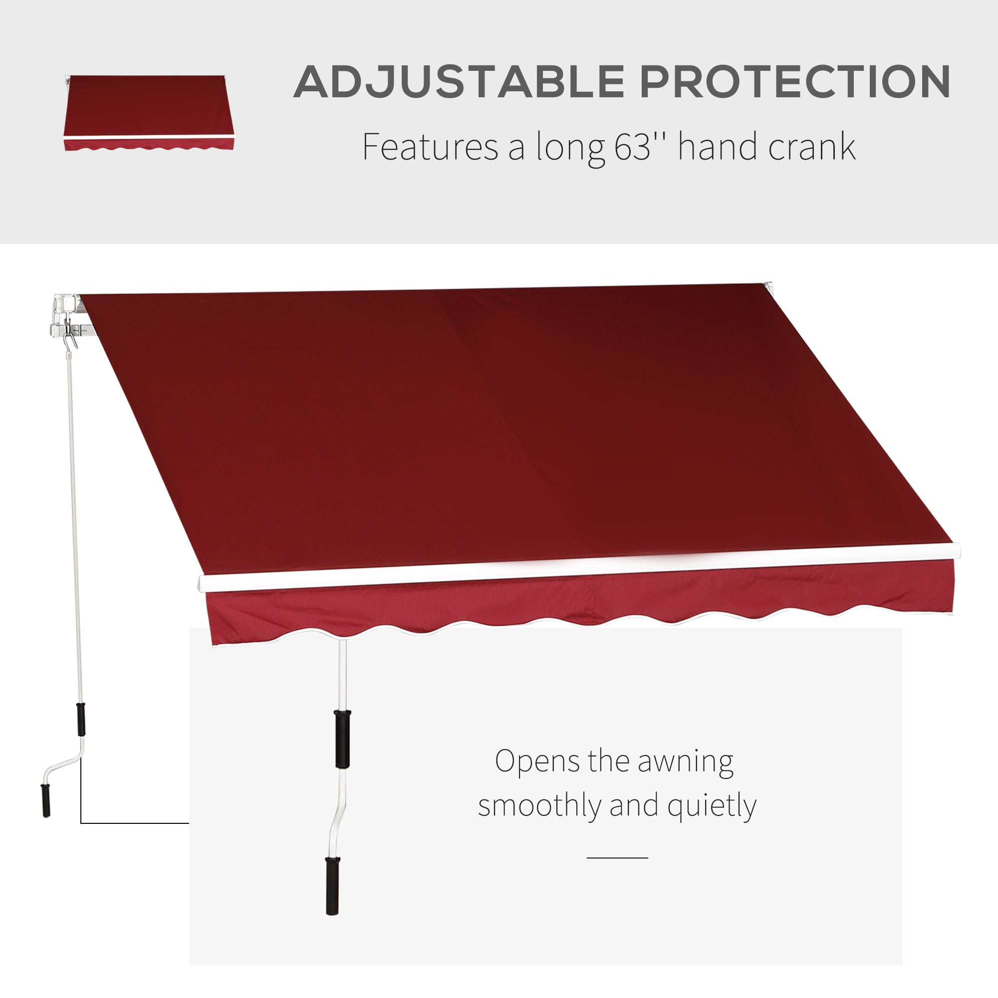Manual Retractable Patio Awning Shelter, UV Protection 2.5x2m