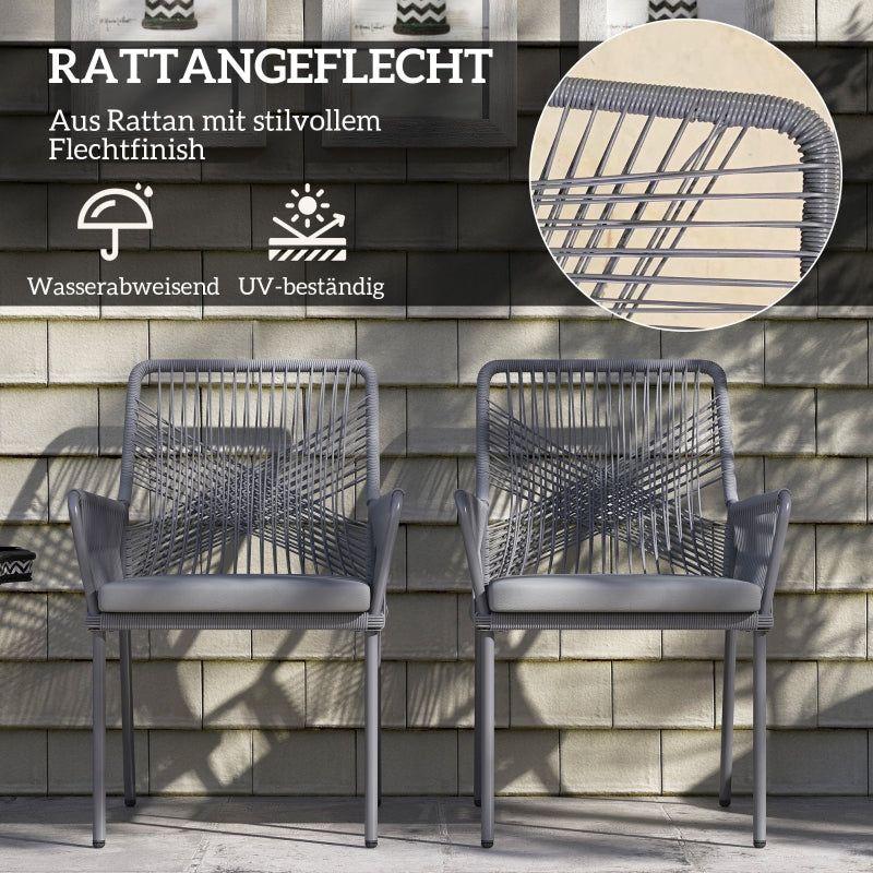 Garden Chairs, Set of 2, Rattan, Dark Grey