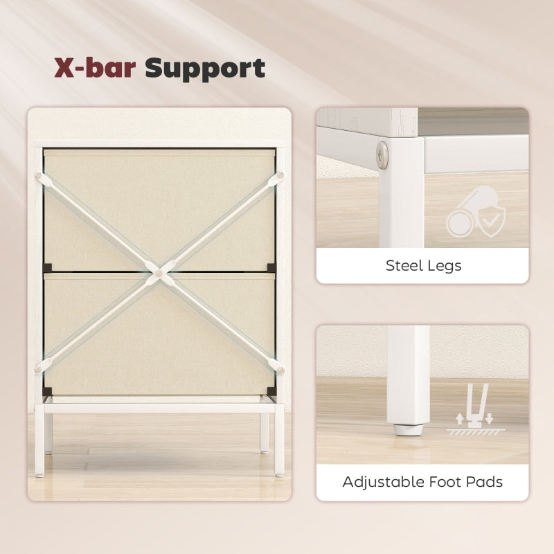 Chest of Drawers Dresser with 2 Fabric Drawers Aluminium Handles White