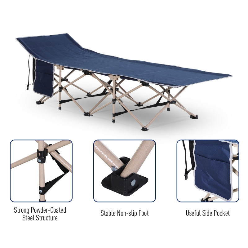 Single Camping Cot Folding Portable Sleeping Bed with Carry Bag - Blue
