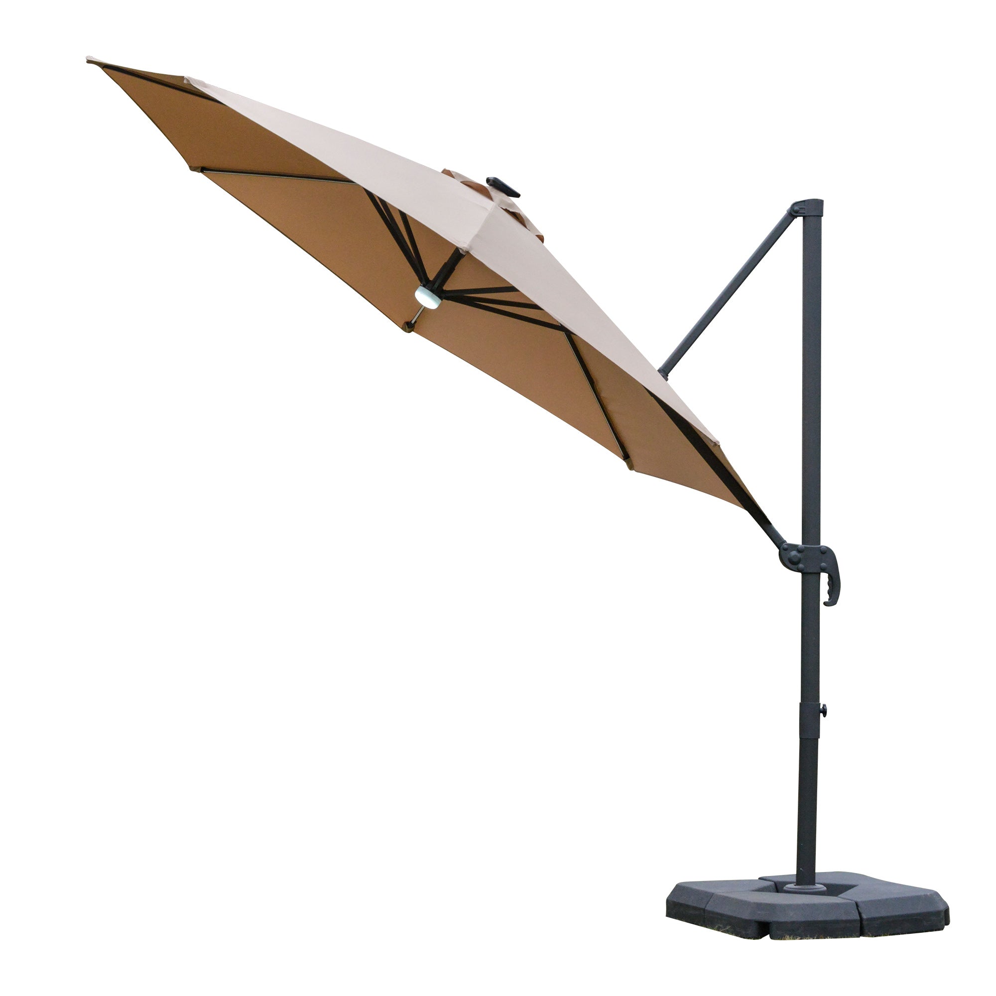 3m Cantilever Parasol with LED Solar Lights and Base, Brown