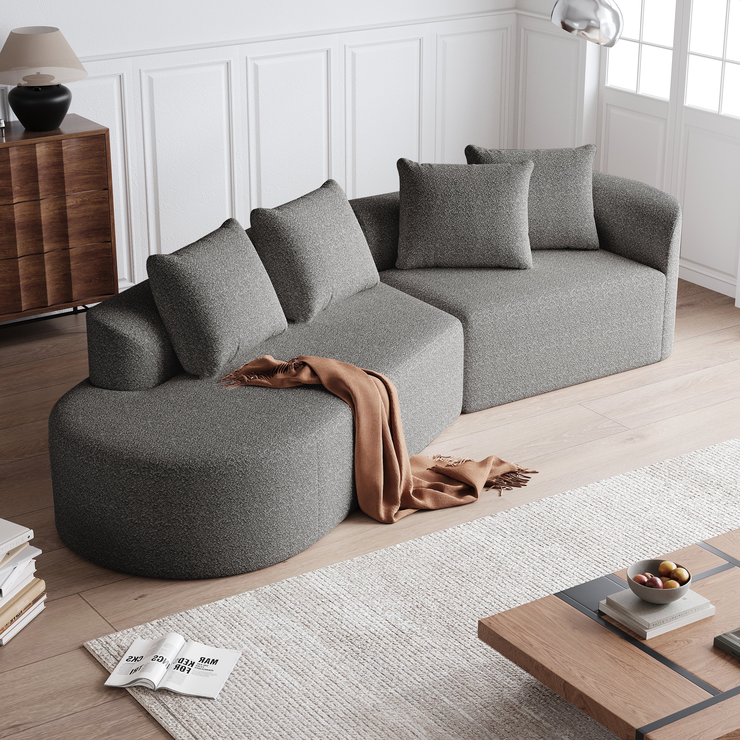 Chenille Sofa, Modern Oversized Corner, 4-Seater, Cloud Couch