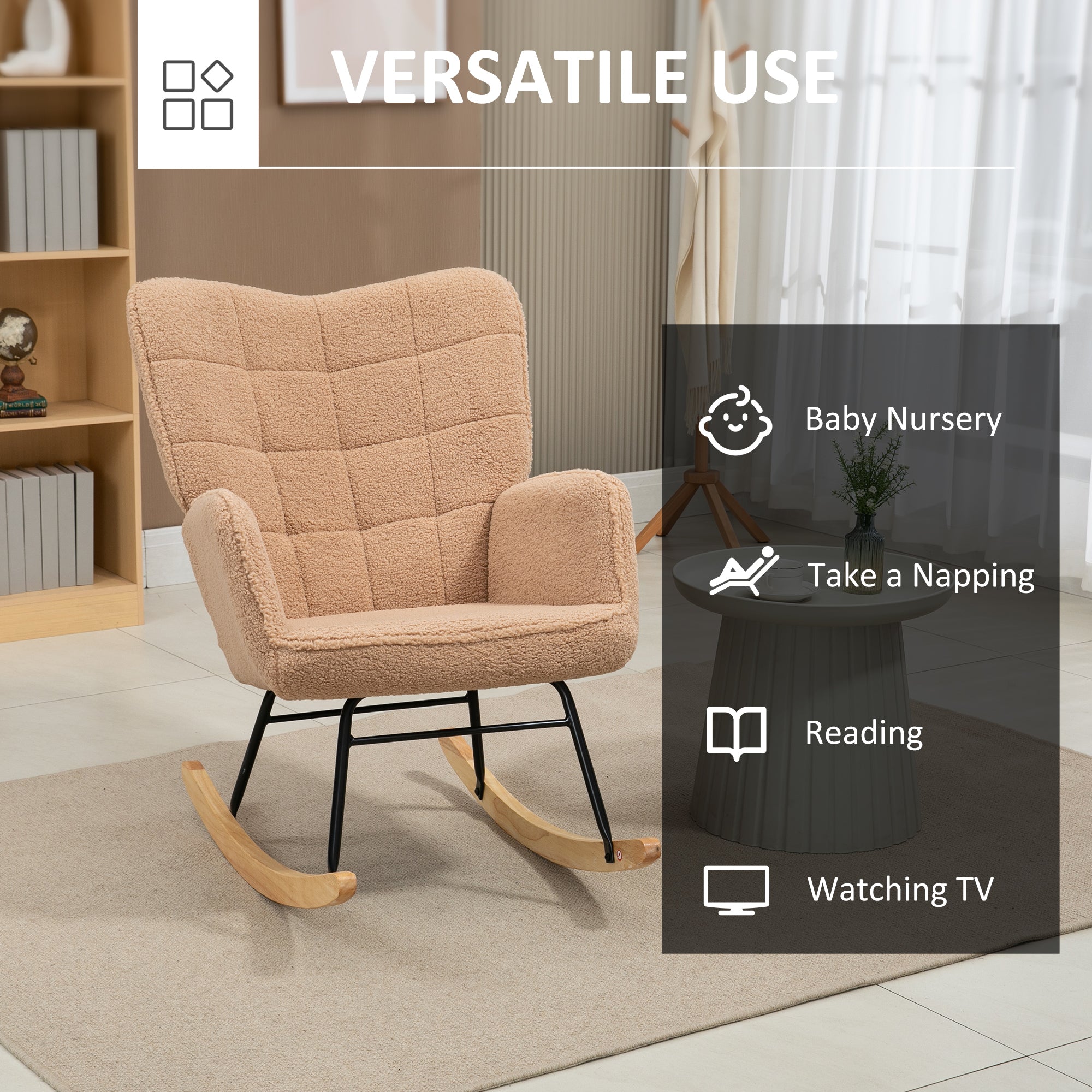 Rocking Wingback Chair, Soft Fleecey, Light Brown