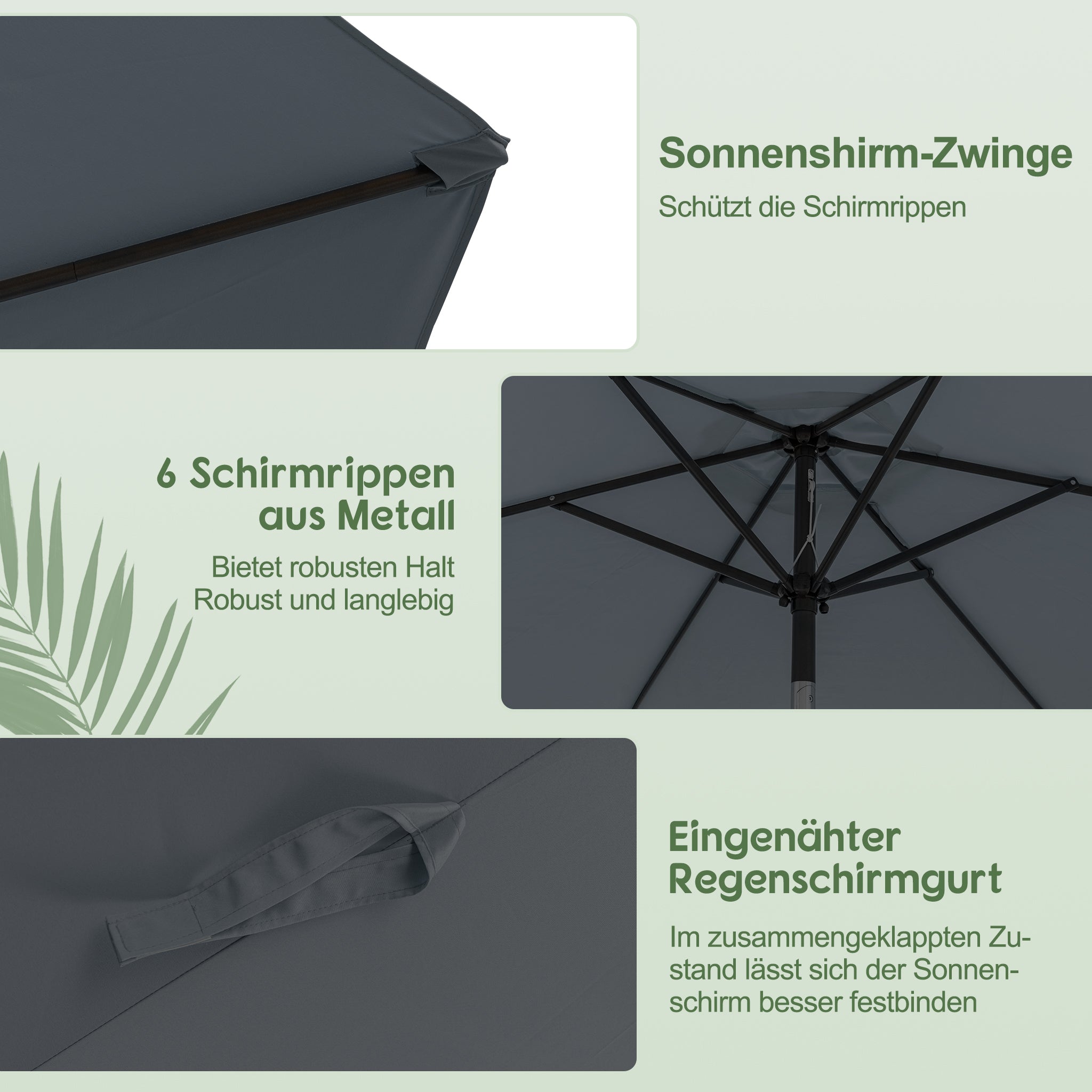 Parasol, Ø 270 cm Foldable Travel Beach Umbrella
