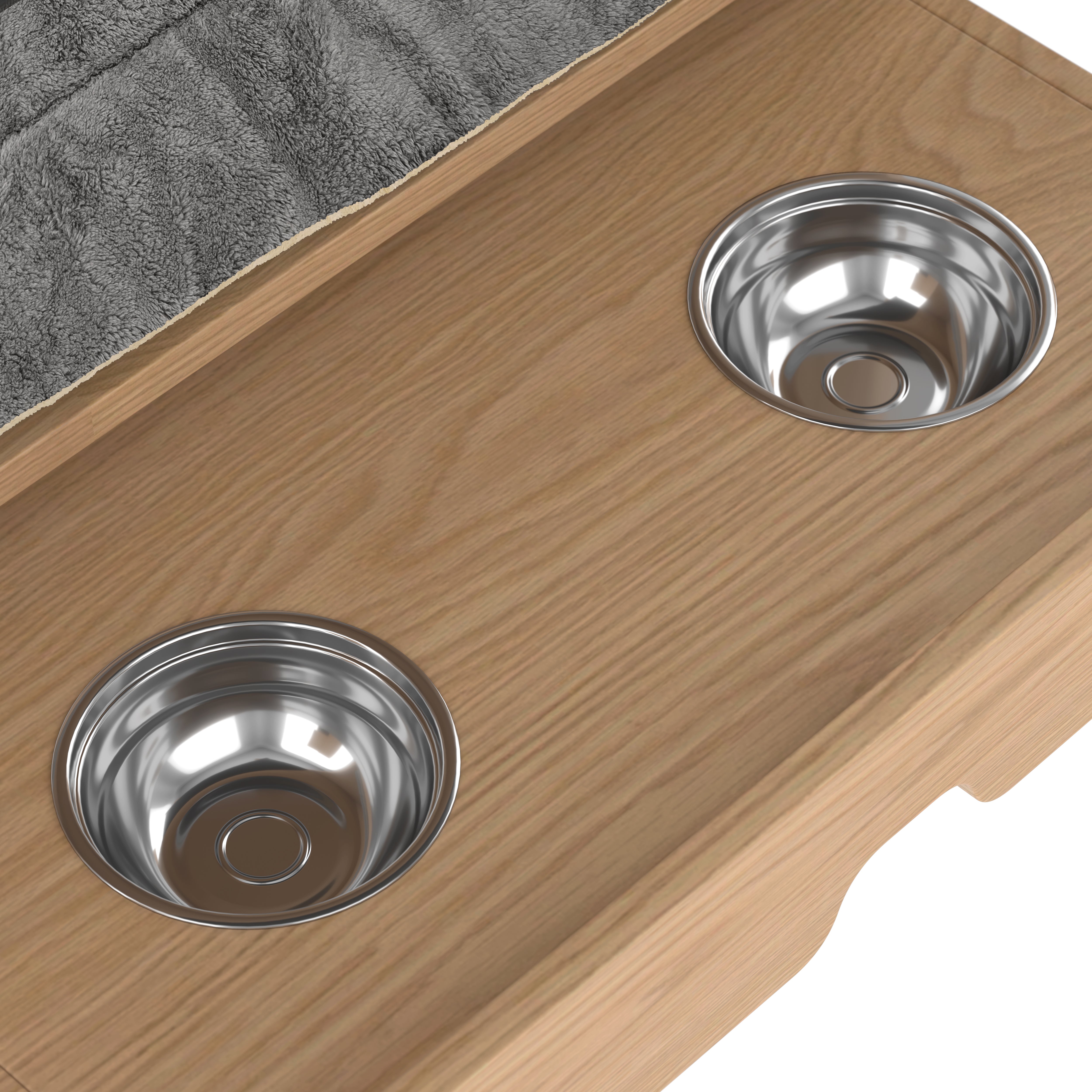 Pet Cabinet, Multifunctional with Feeding Station, Dog Bed, Storage, Hooks, Oak Look