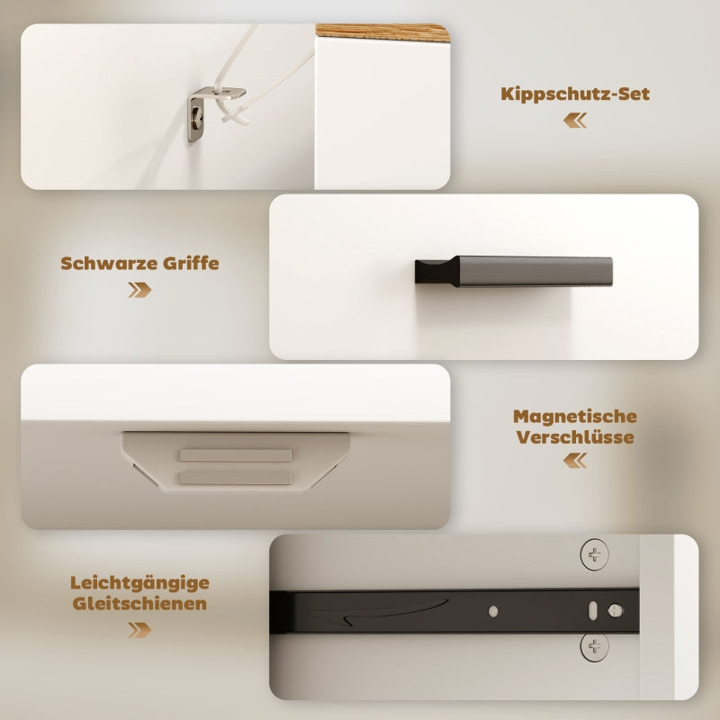 Sideboard with 2 Drawers & Adjustable Shelf Storage - Natural Wood/White