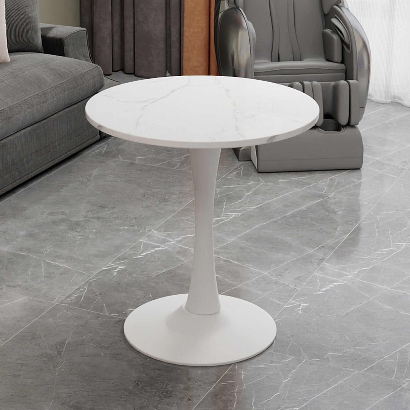 27.6-inch Coffee Table Dining Table, Round Marble Top, for 2-4 People, White Marble