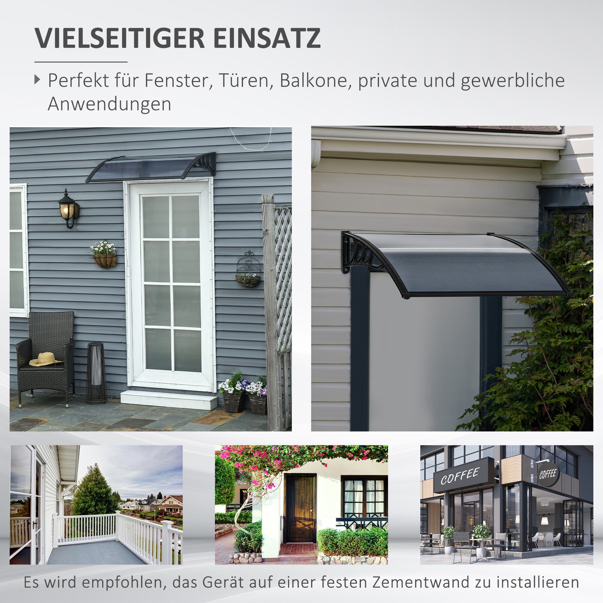 Canopy for Front Door, 100 x 75 cm Pent Arch UV Protection, Aluminum & Polycarbonate Black