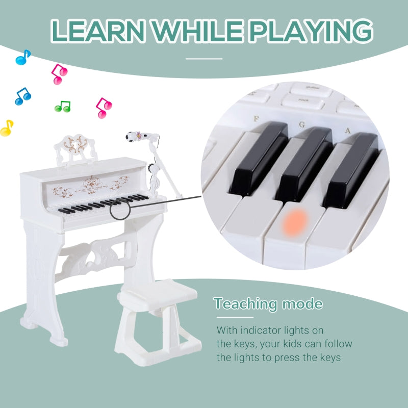 Kids Piano Mini Electronic Keyboard Educational Toy Set w/Stool & Microphone White