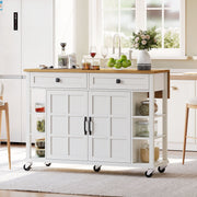 Multifunctional Kitchen Trolley, Fold-Down Worktop, 2 Drawers, On Wheels, Wood