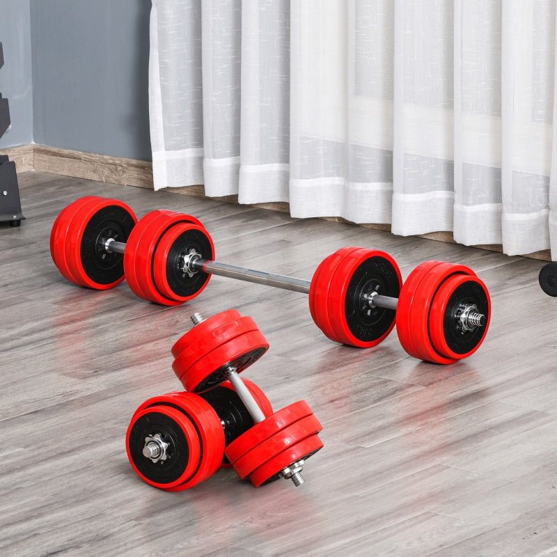 Dumbbell Set 2-IN-1 Adjustable Barbell 20/30KGS - Red/Black