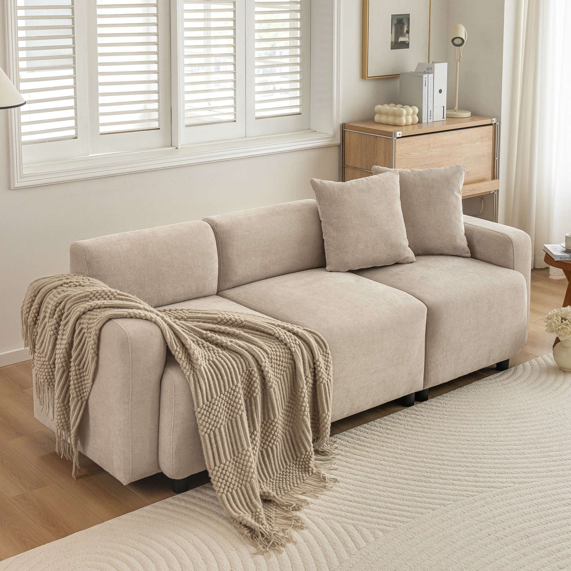Sofa, 3-Seater Modern Upholstered with Decorative Cushions