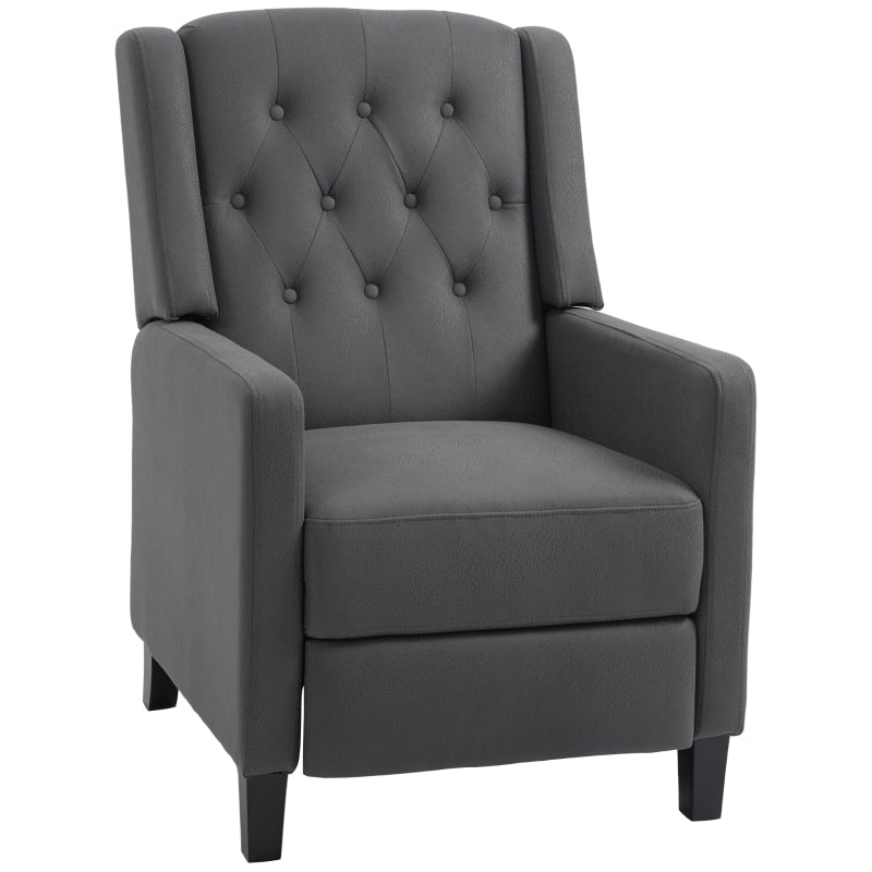 Wingback Recliner Chair, Button Tufted with Leg Rest, Deep Grey Microfibre Cloth
