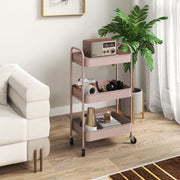 Three-Tier Storage Trolley, Multi-Purpose Steel, Pink