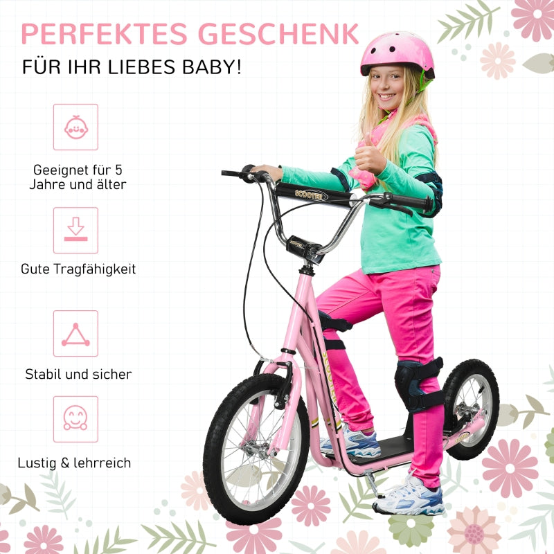 Children's Scooter, Pneumatic Tires, 16 Inch, Handbrake, Pink