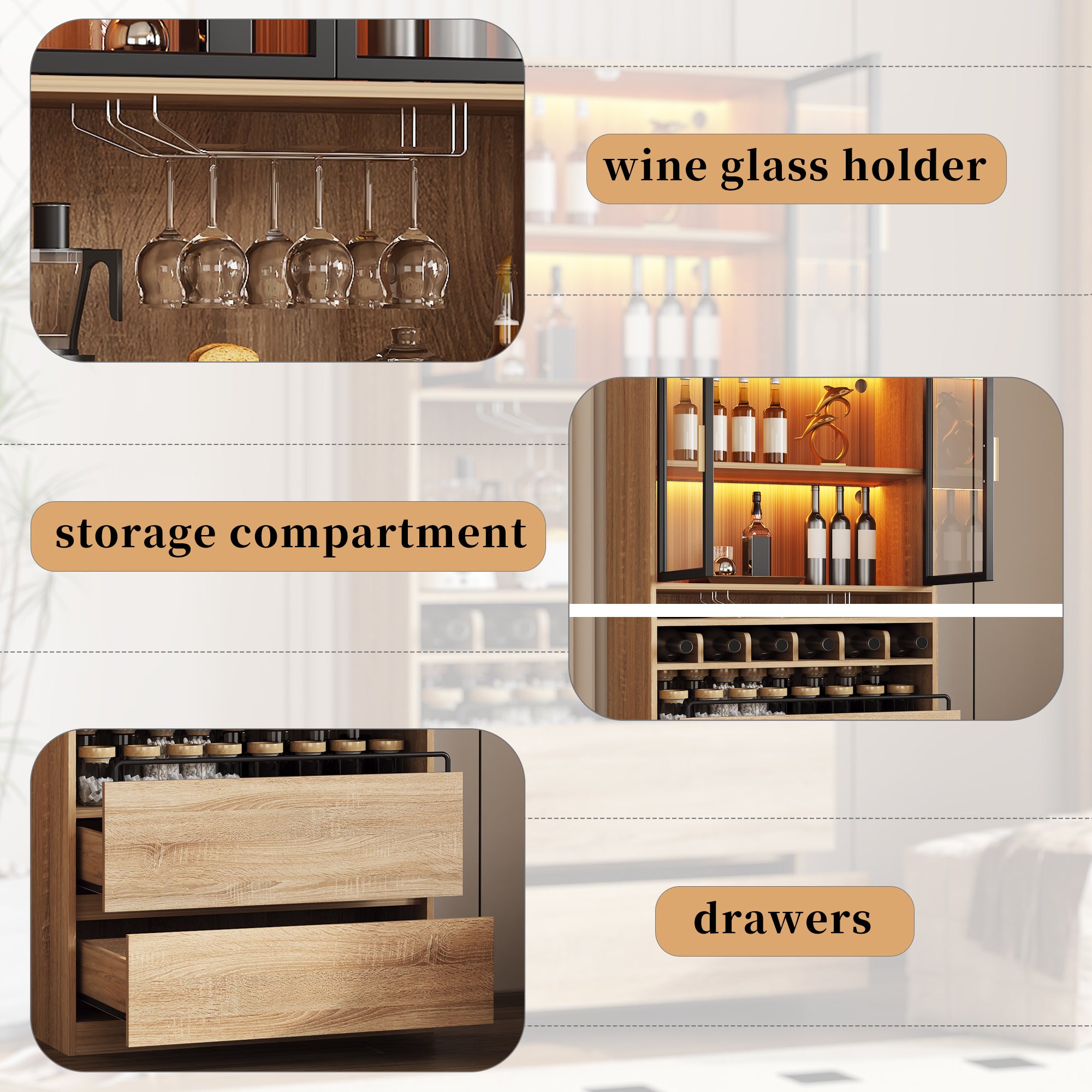 Display Cabinet with Glass Doors, Lighting - 180cm