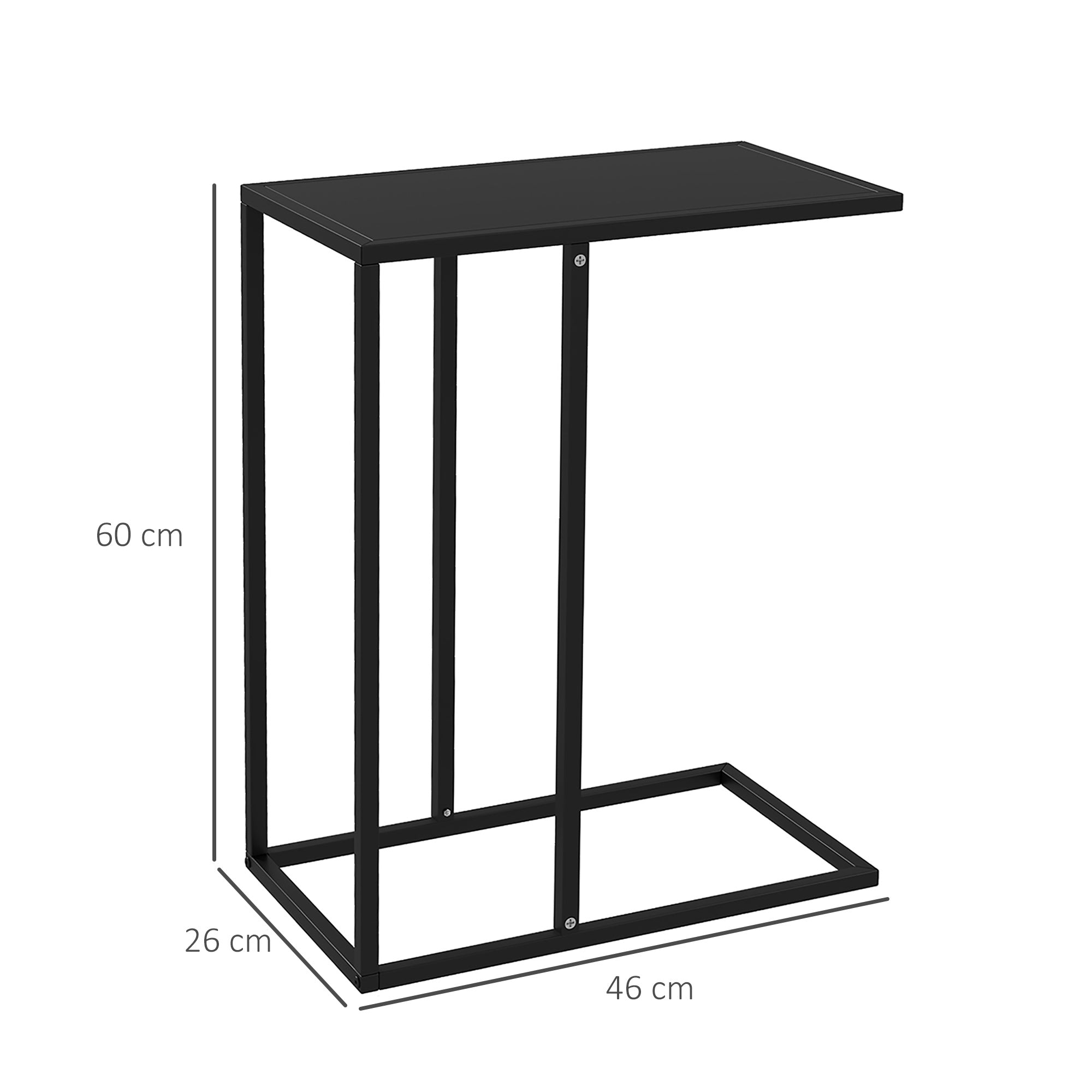 Side Table C-Shaped Laptop Bedside with Steel Frame, Black