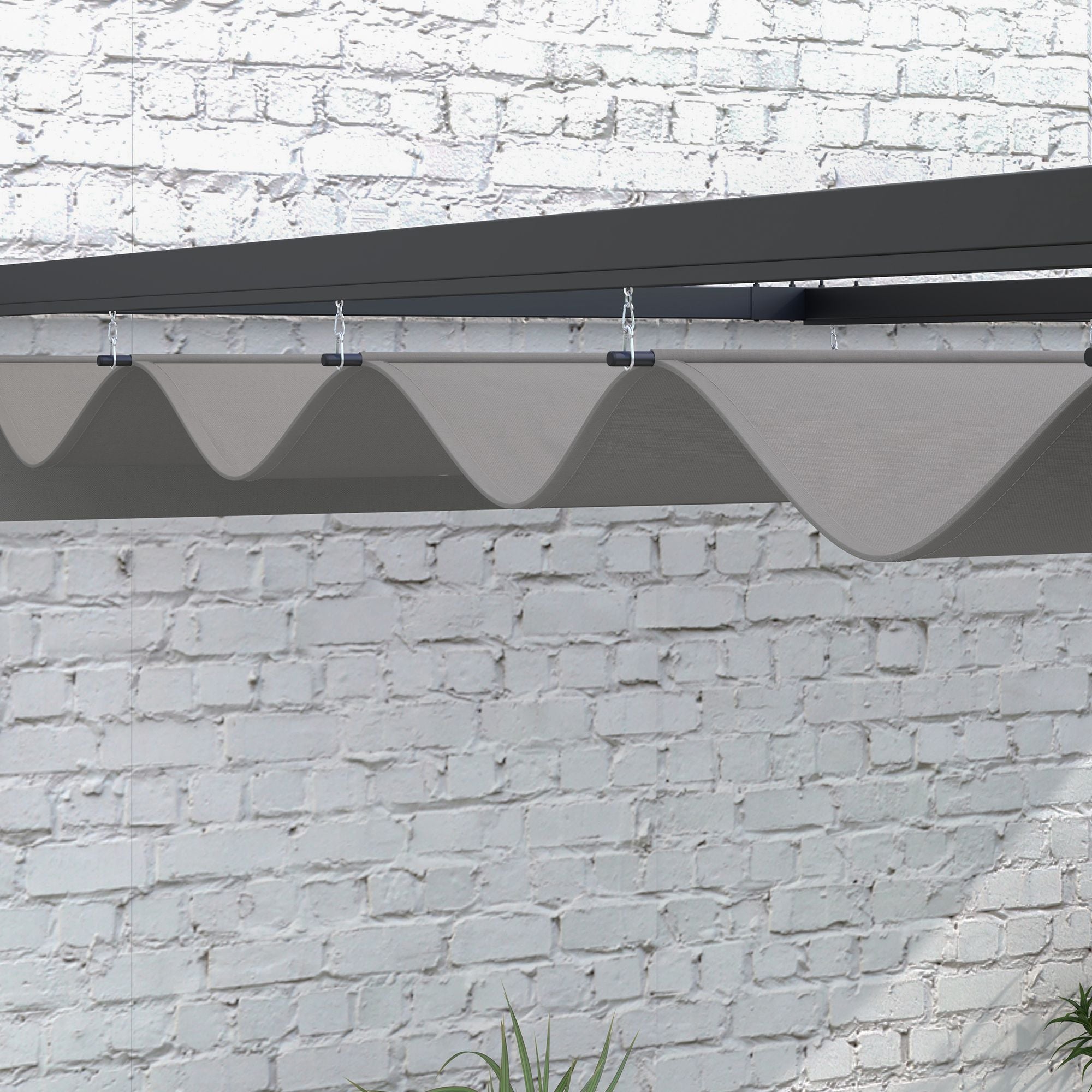 Lean To Steel Pergola, 3 x 4m with Moving Fabric Canopy - Dark Grey
