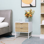 Modern Bedside Table with 2 Drawers, Sofa Side Table, White and Oak