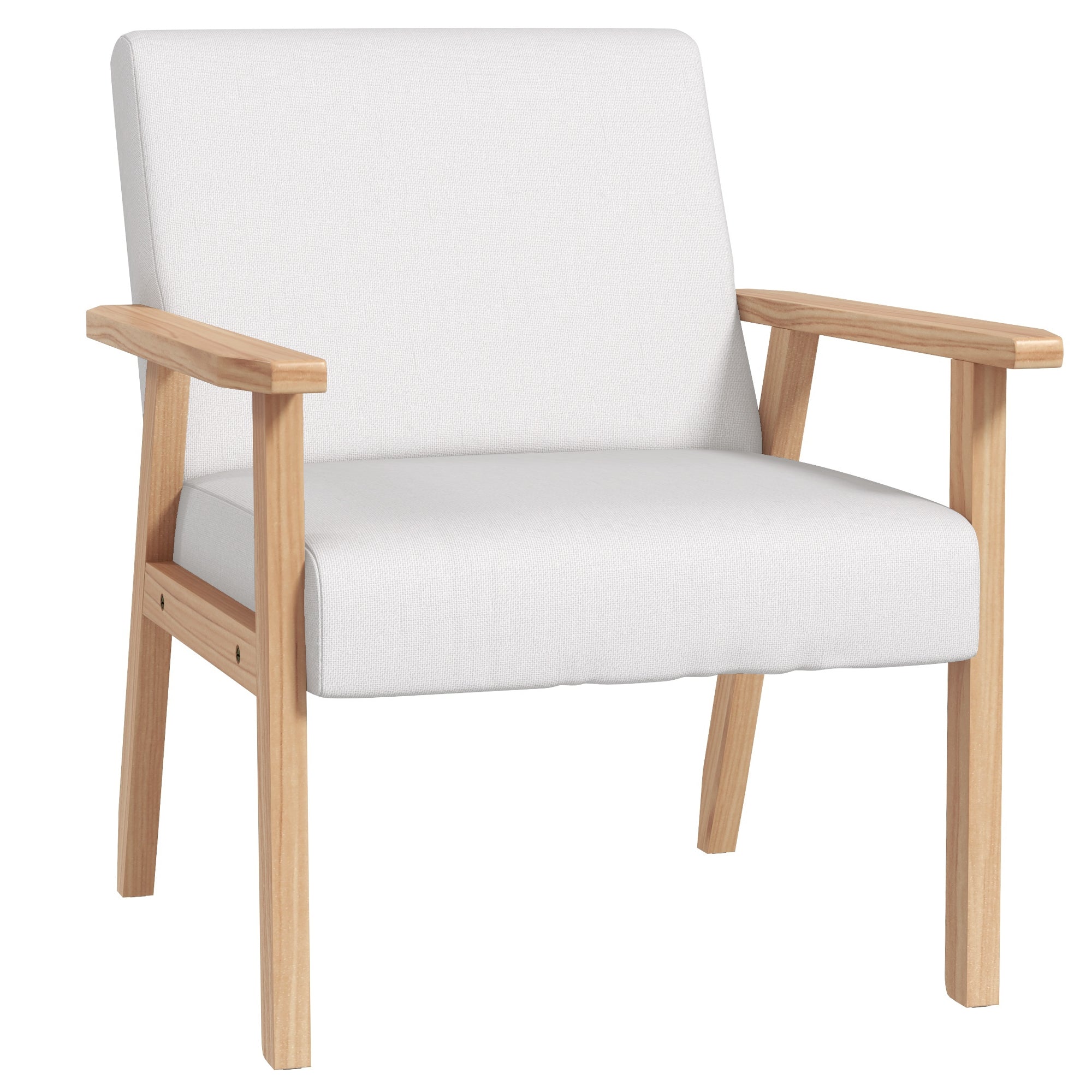 Accent Chair Wide Seat Armchair with Thick Cushions, Wood Frame, Cream White Linen