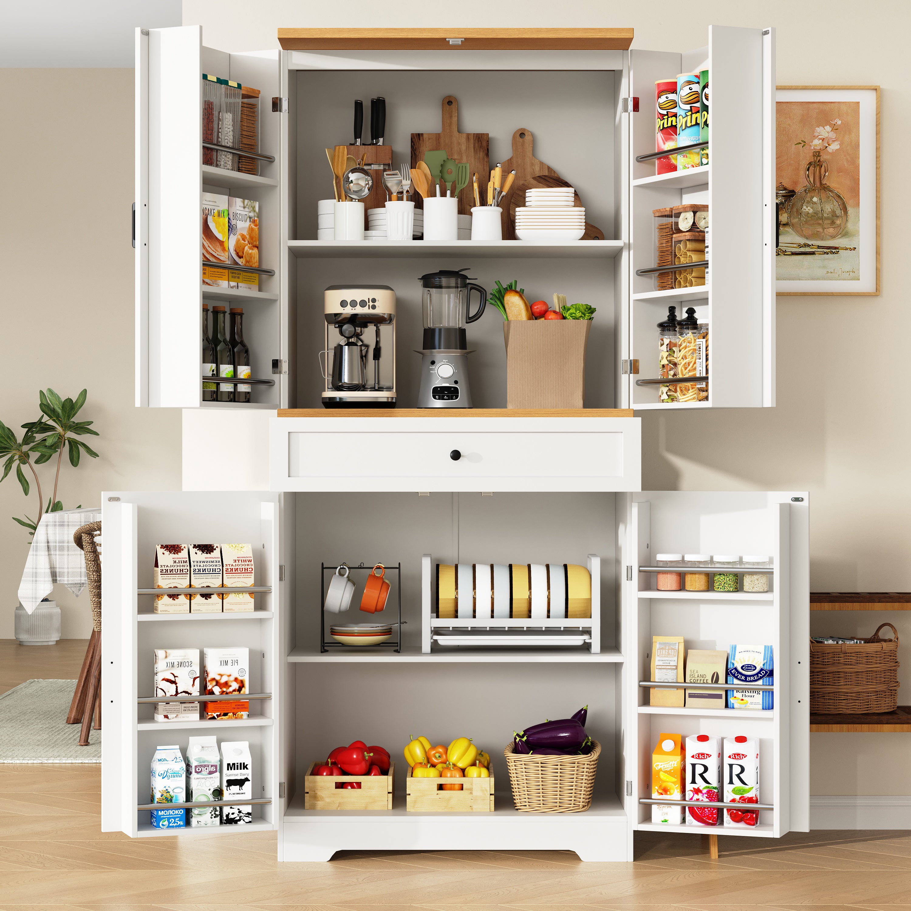 High Kitchen Cabinet 12 Doors & Drawers 80x40x180cm - MDF/Chipboard