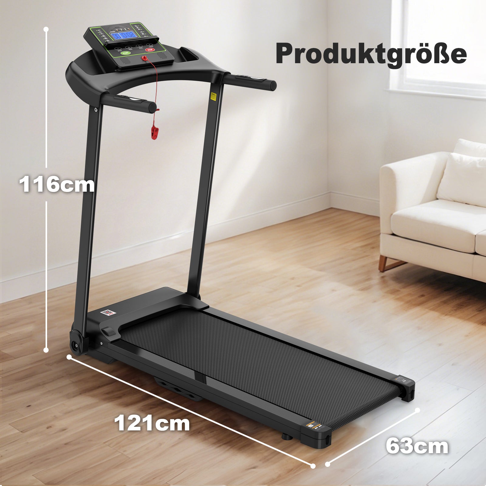 Electric Treadmill, Folding, 12 km/h Max Speed, LED Display, App & Tablet Holder, Compact