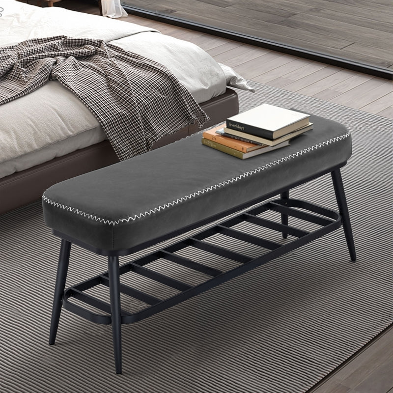 Shoe Storage Bench with Comfortable Cushion, PU Leather - Charcoal Grey