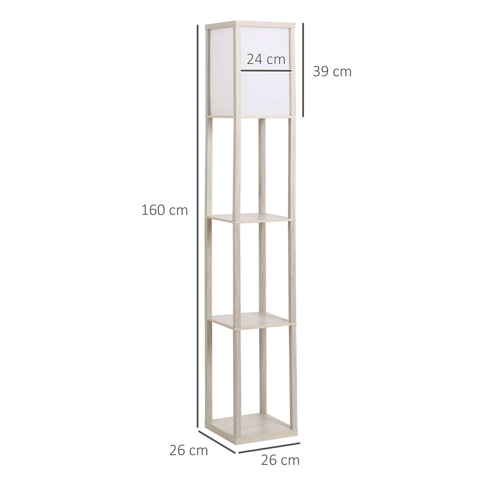 Floor lamp with 3 shelves, E27, up to 40W, oak white